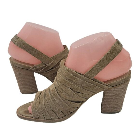 Matisse Mummy Sling Tan Suede Slingback Peep Toe 3" Block Heel Bootie Size 7M - Picture 1 of 12